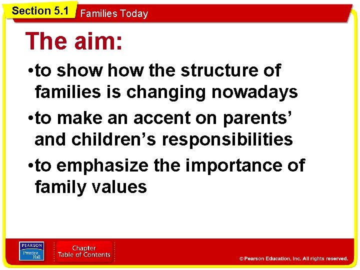 Section 5. 1 Families Today The aim: • to show the structure of families