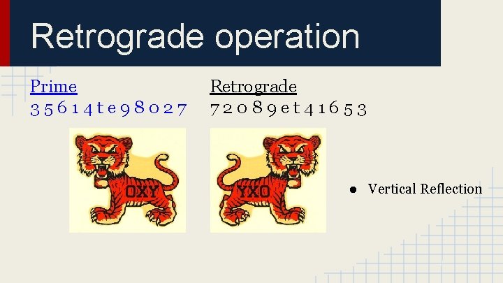 Retrograde operation Prime 35614 te 98027 Retrograde 72089 et 41653 ● Vertical Reflection 