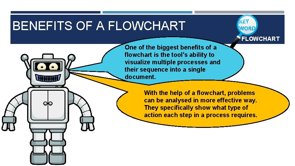 BENEFITS OF A FLOWCHART One of the biggest benefits of a flowchart is the BENEFITS OF A FLOWCHART One of the biggest benefits of a flowchart is the