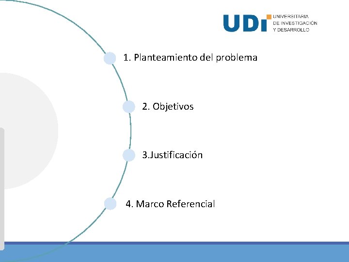 1. Planteamiento del problema 2. Objetivos 3. Justificación 4. Marco Referencial 