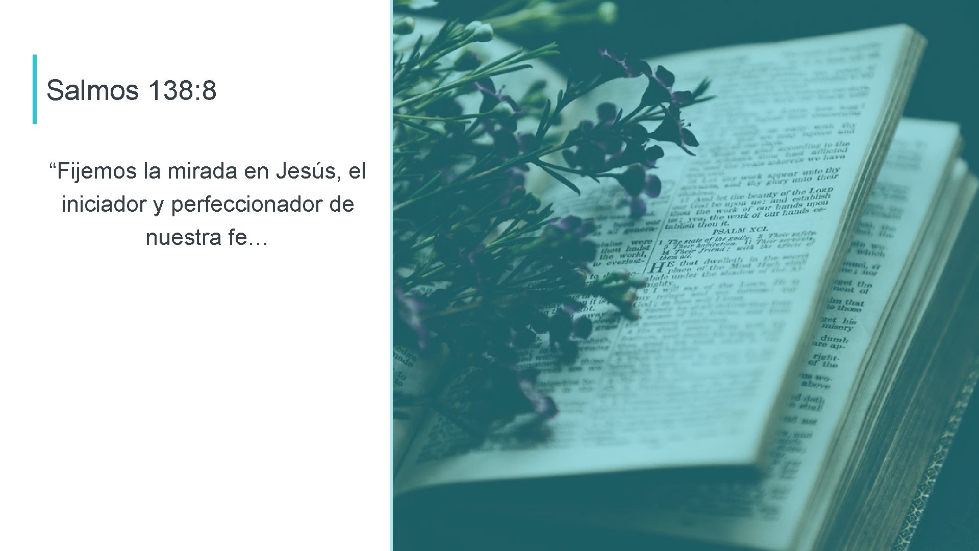 Salmos 138: 8 “Fijemos la mirada en Jesús, el iniciador y perfeccionador de nuestra