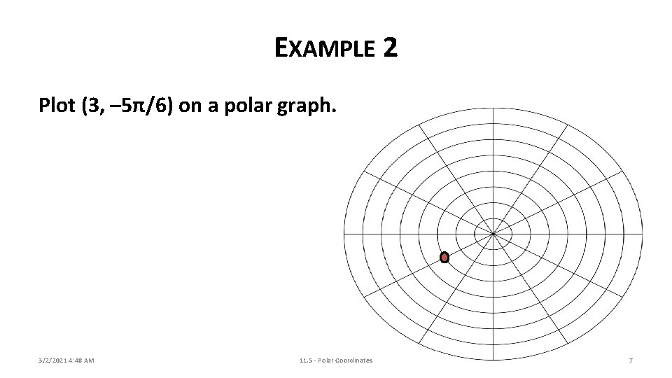 EXAMPLE 2 Plot (3, – 5π/6) on a polar graph. 3/2/2021 4: 48 AM