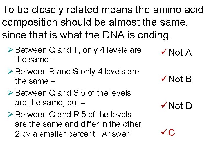 To be closely related means the amino acid composition should be almost the same, To be closely related means the amino acid composition should be almost the same,