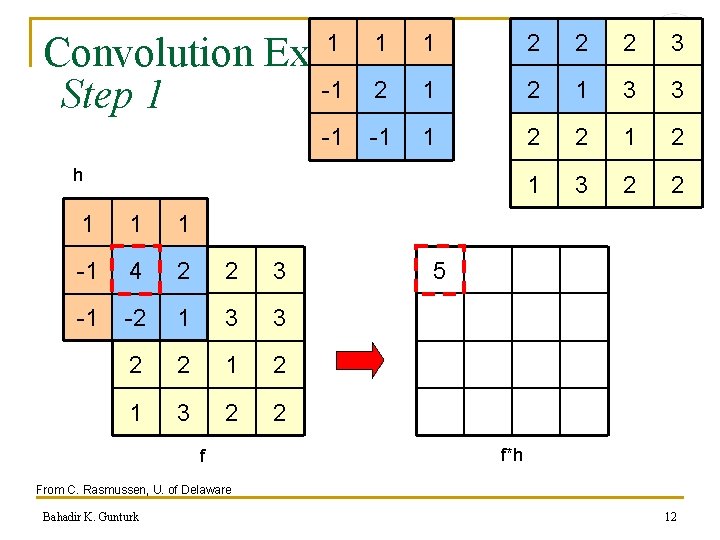 Convolution Example -1 2 1 Step 1 1 -1 1 1 h 1 1