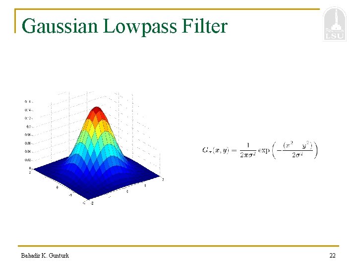 Gaussian Lowpass Filter Bahadir K. Gunturk 22 