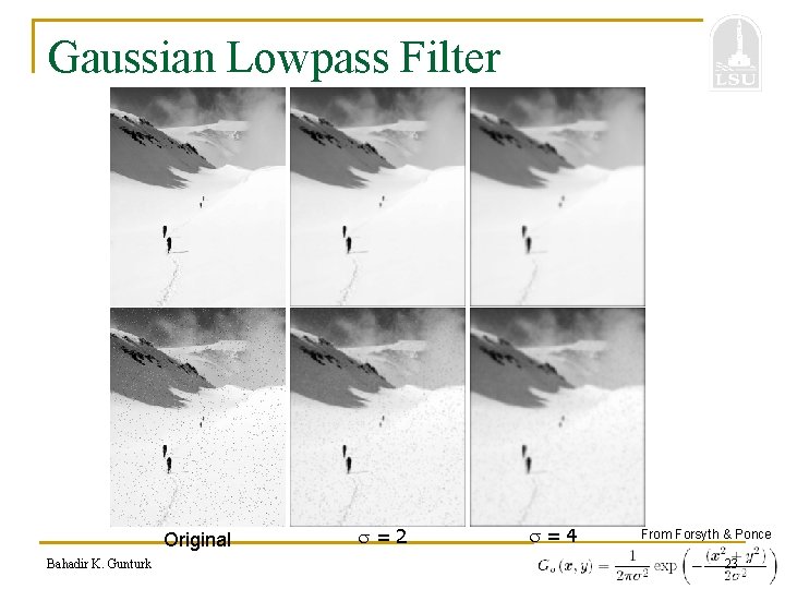 Gaussian Lowpass Filter Original Bahadir K. Gunturk =2 =4 From Forsyth & Ponce 23