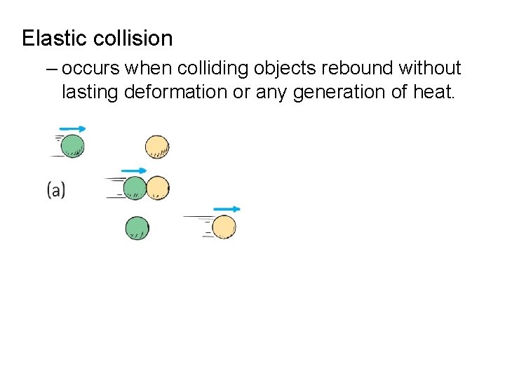 Elastic collision – occurs when colliding objects rebound without lasting deformation or any generation