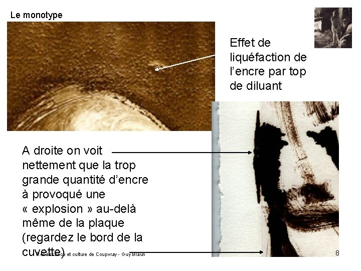 Le monotype Effet de liquéfaction de l’encre par top de diluant A droite on