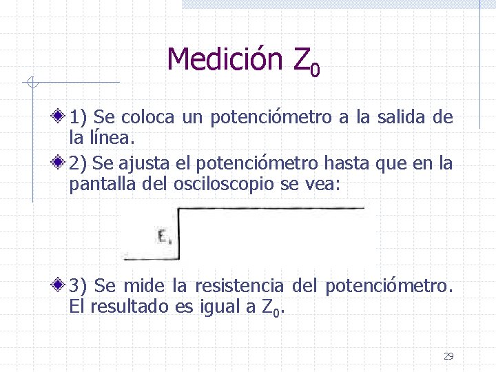 Medición Z 0 1) Se coloca un potenciómetro a la salida de la línea.