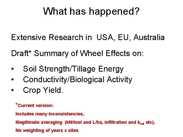 What has happened? Extensive Research in USA, EU, Australia Draft* Summary of Wheel Effects