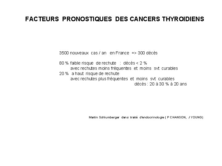 FACTEURS PRONOSTIQUES DES CANCERS THYROIDIENS 3500 nouveaux cas / an en France => 300 FACTEURS PRONOSTIQUES DES CANCERS THYROIDIENS 3500 nouveaux cas / an en France => 300