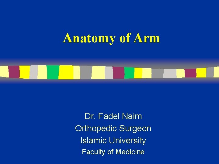 Anatomy of Arm Dr. Fadel Naim Orthopedic Surgeon Islamic University Faculty of Medicine 