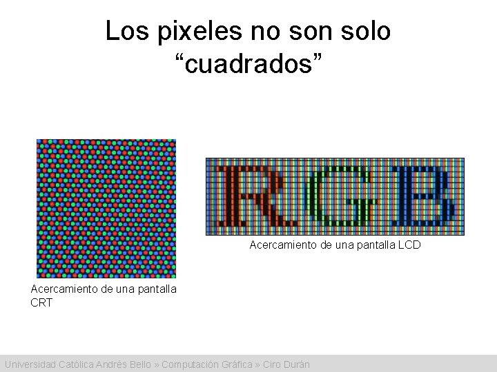 Los pixeles no son solo “cuadrados” Acercamiento de una pantalla LCD Acercamiento de una