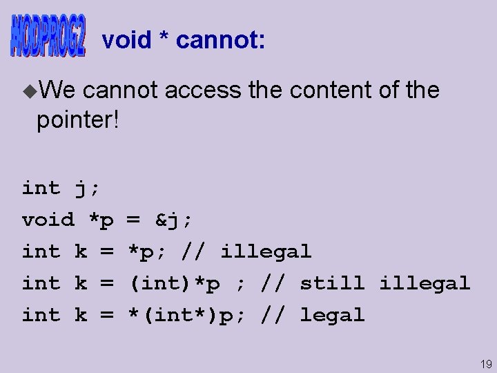 void * cannot: u. We cannot access the content of the pointer! int j;