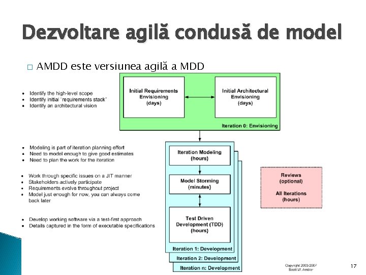 Dezvoltare agilă condusă de model � AMDD este versiunea agilă a MDD 17 