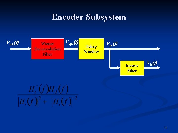 Encoder Subsystem Vulc(f) Wiener Deconvolution Filter Vupc(f) Tukey Window Vpc(f) Inverse Filter Vlc(f) 13