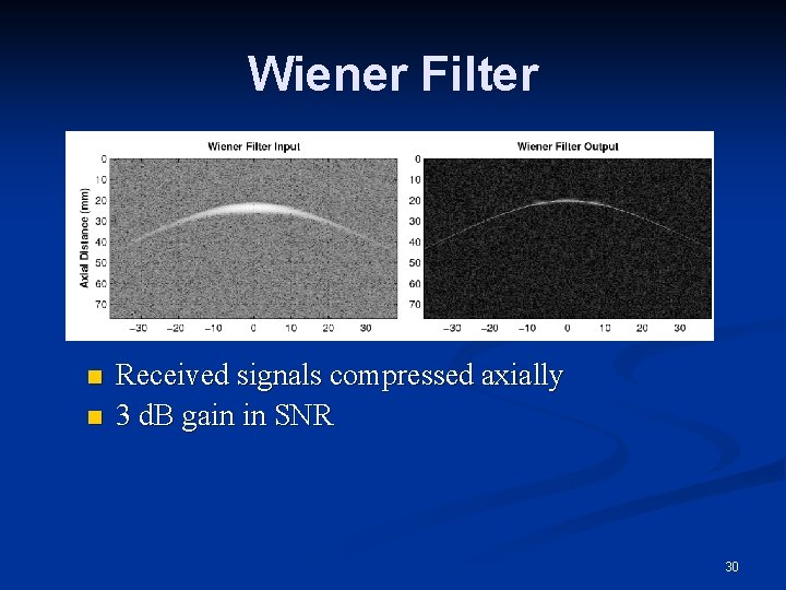 Wiener Filter n n Received signals compressed axially 3 d. B gain in SNR