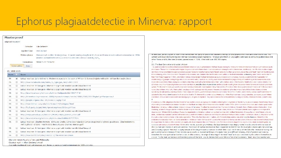 Ephorus plagiaatdetectie in Minerva: rapport 