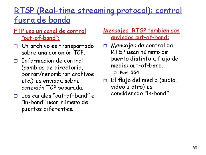 RTSP (Real-time streaming protocol): control fuera de banda FTP usa un canal de control