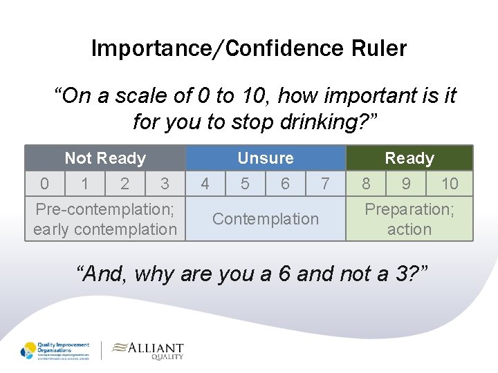 Importance/Confidence Ruler “On a scale of 0 to 10, how important is it for