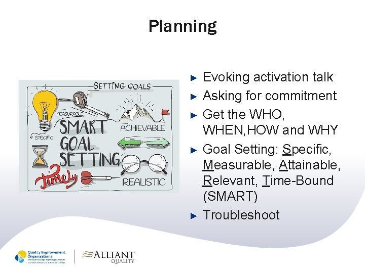 Planning ► ► ► Evoking activation talk Asking for commitment Get the WHO, WHEN,