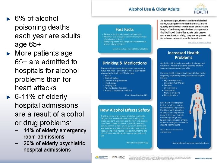 ► ► ► 6% of alcohol poisoning deaths each year are adults age 65+