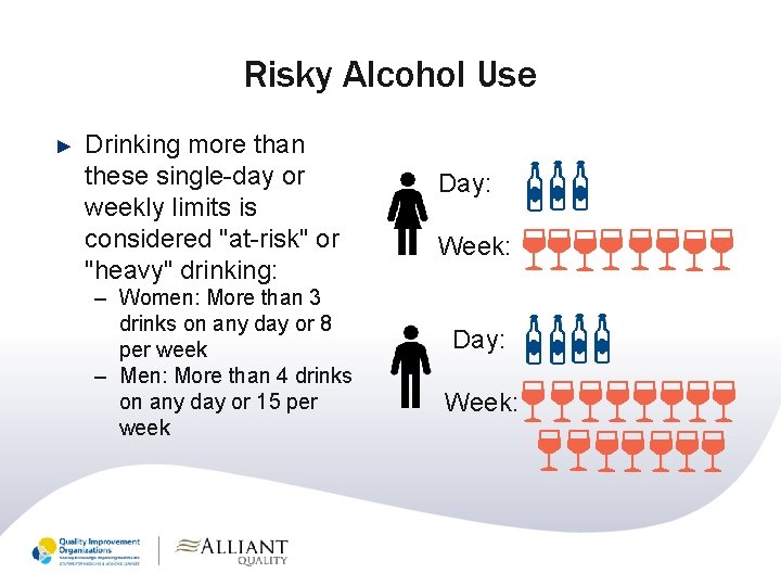 Risky Alcohol Use ► Drinking more than these single-day or weekly limits is considered