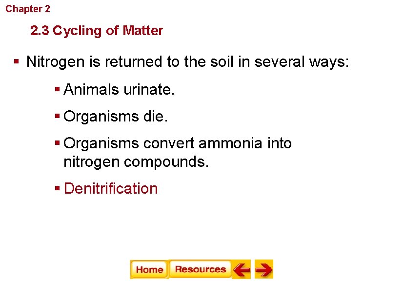 Chapter 2 Principles of Ecology 2. 3 Cycling of Matter § Nitrogen is returned