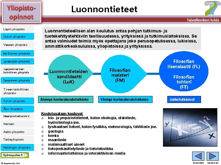 Luonnontieteet Älä muuta perustyylidiaa Lapin yliopisto Oulun yliopisto Vaasan yliopisto Luonnontieteellisen alan koulutus antaa