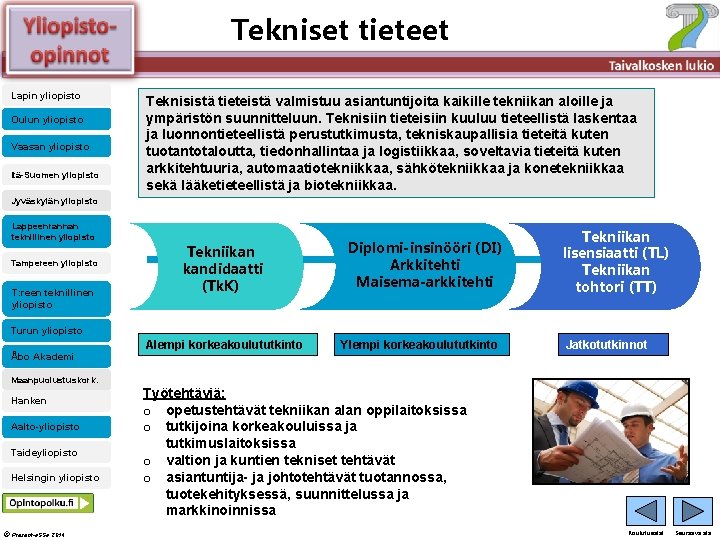 Tekniset tieteet Älä muuta perustyylidiaa Lapin yliopisto Oulun yliopisto Vaasan yliopisto Itä-Suomen yliopisto Teknisistä