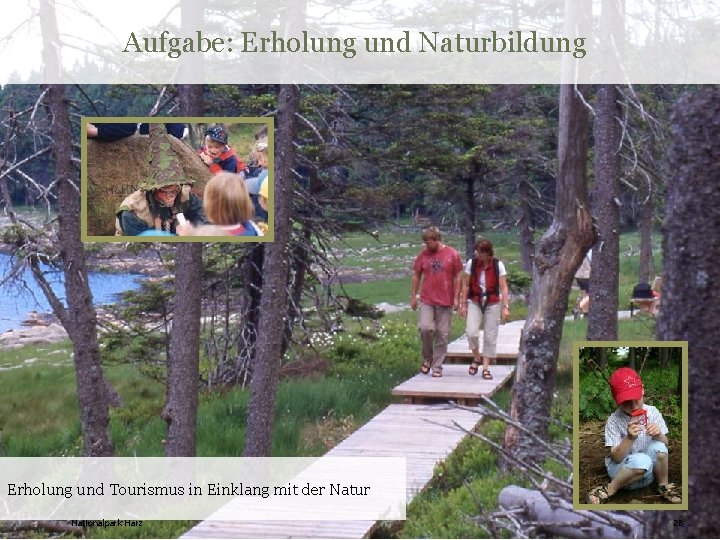 Aufgabe: Erholung und Naturbildung Erholung und Tourismus in Einklang mit der Natur Nationalpark Harz