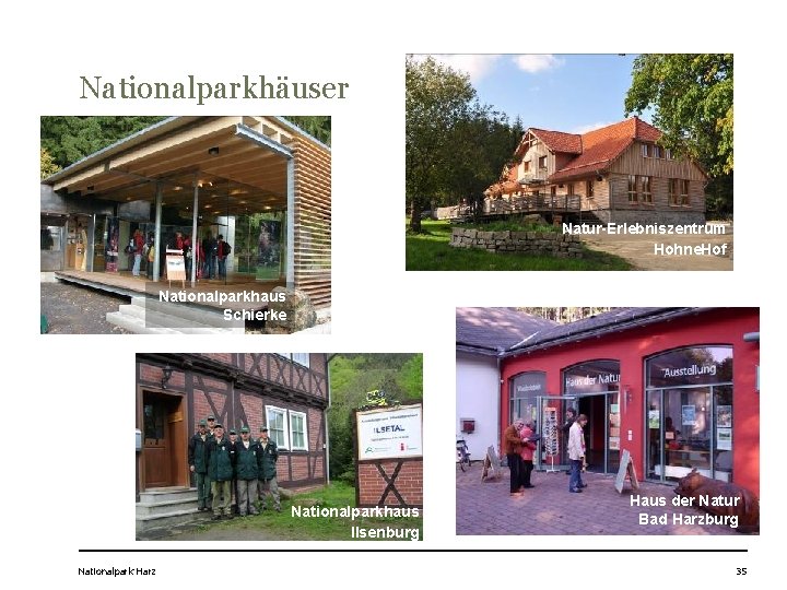 Nationalparkhäuser Natur-Erlebniszentrum Hohne. Hof Nationalparkhaus Schierke Nationalparkhaus Ilsenburg Nationalparkhaus Ilsetal Nationalpark Harz Haus der