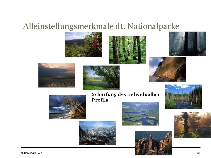 Alleinstellungsmerkmale dt. Nationalparke Schärfung des individuellen Profils Nationalpark Harz 68 