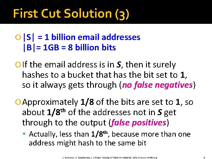 First Cut Solution (3) |S| = 1 billion email addresses |B|= 1 GB =