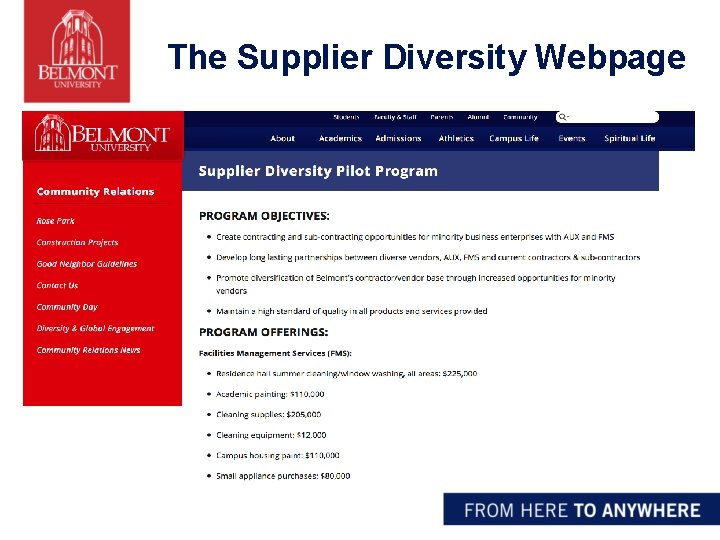 The Supplier Diversity Webpage 