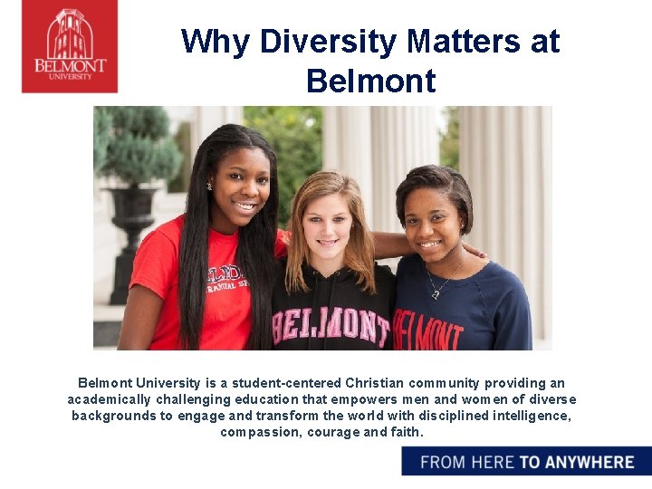 Why Diversity Matters at Belmont University is a student-centered Christian community providing an academically