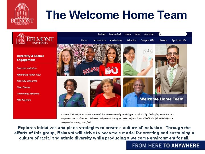 The Welcome Home Team Explores initiatives and plans strategies to create a culture of