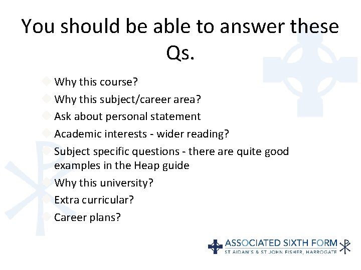 You should be able to answer these Qs. Why this course? Why this subject/career