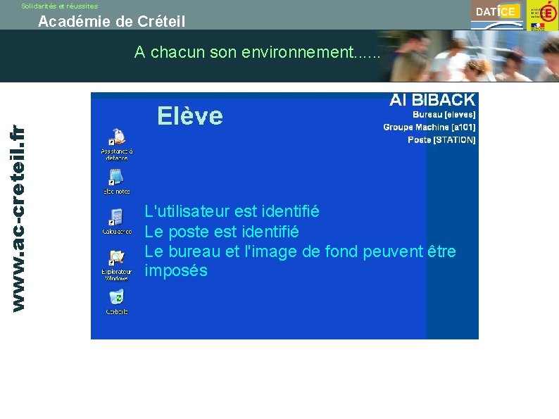 Solidarités et réussites Académie de Créteil www. ac-creteil. fr A chacun son environnement. .