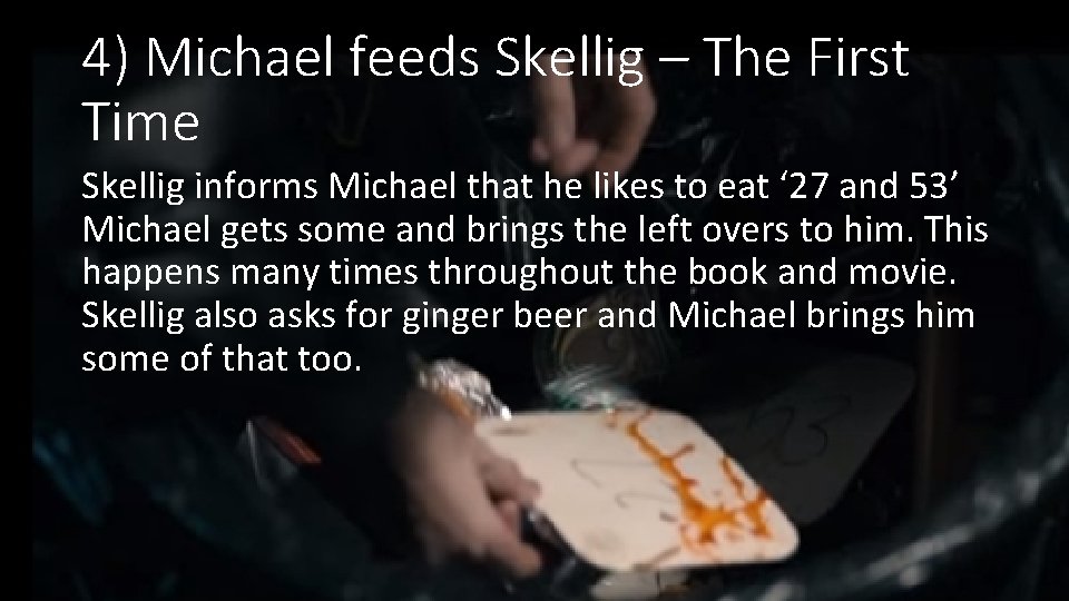 4) Michael feeds Skellig – The First Time Skellig informs Michael that he likes