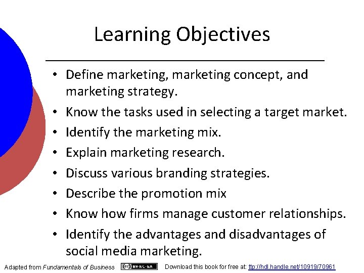 Learning Objectives • Define marketing, marketing concept, and marketing strategy. • Know the tasks