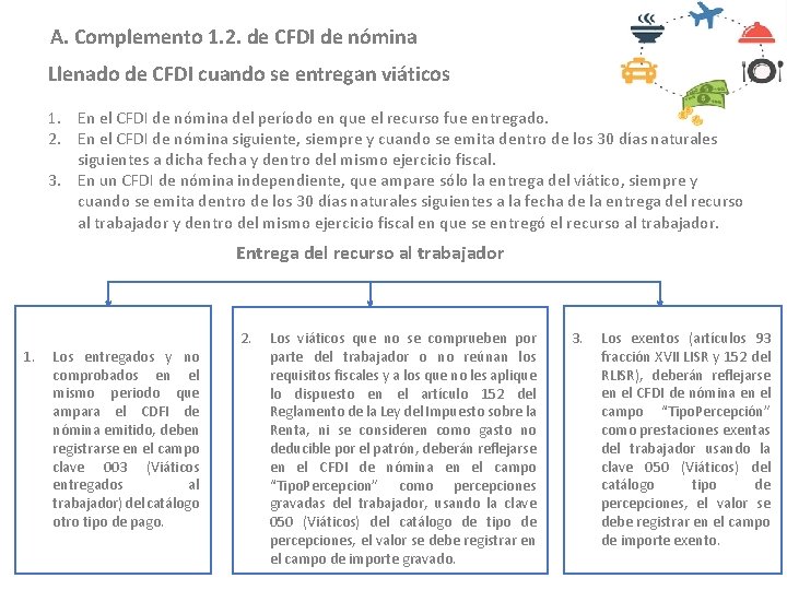 A. Complemento 1. 2. de CFDI de nómina Llenado de CFDI cuando se entregan