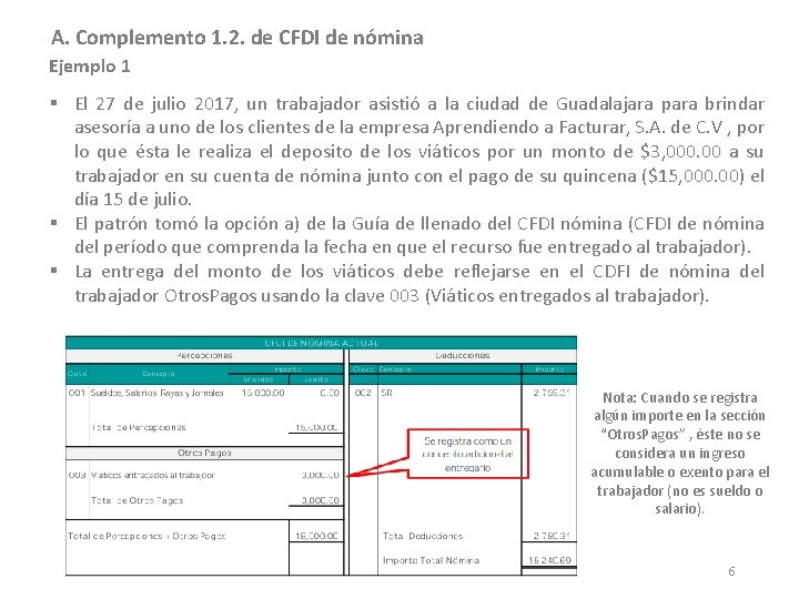 A. Complemento 1. 2. de CFDI de nómina Ejemplo 1 § El 27 de