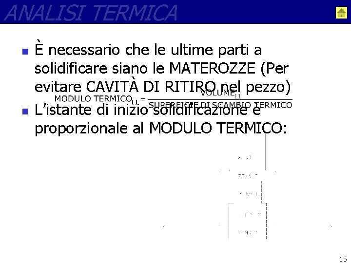 ANALISI TERMICA n n È necessario che le ultime parti a solidificare siano le