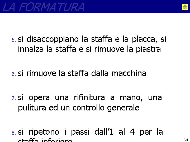 LA FORMATURA 5. 6. 7. 8. si disaccoppiano la staffa e la placca, si