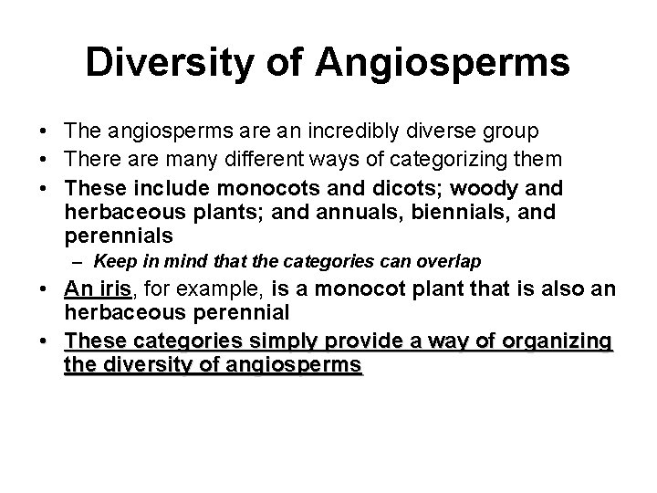 Diversity of Angiosperms • The angiosperms are an incredibly diverse group • There are