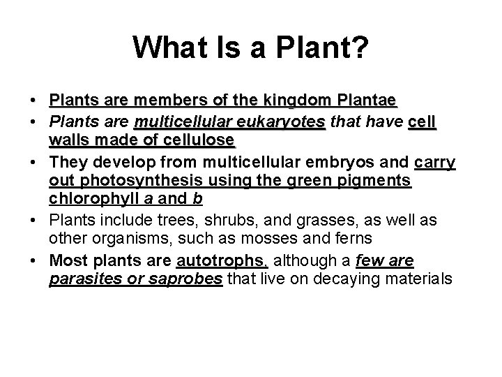 What Is a Plant? • Plants are members of the kingdom Plantae • Plants