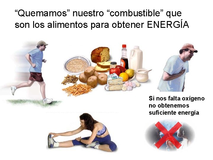 “Quemamos” nuestro “combustible” que son los alimentos para obtener ENERGÍA Si nos falta oxígeno