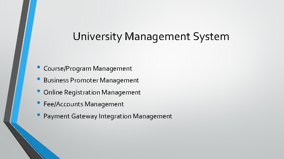 University Management System • Course/Program Management • Business Promoter Management • Online Registration Management