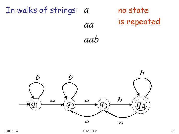 no state is repeated In walks of strings: Fall 2004 COMP 335 23 